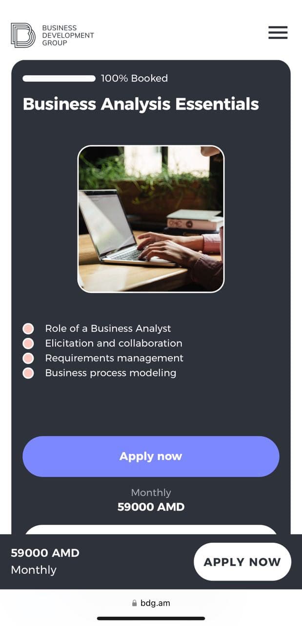 Business Development Group mobile course experience.