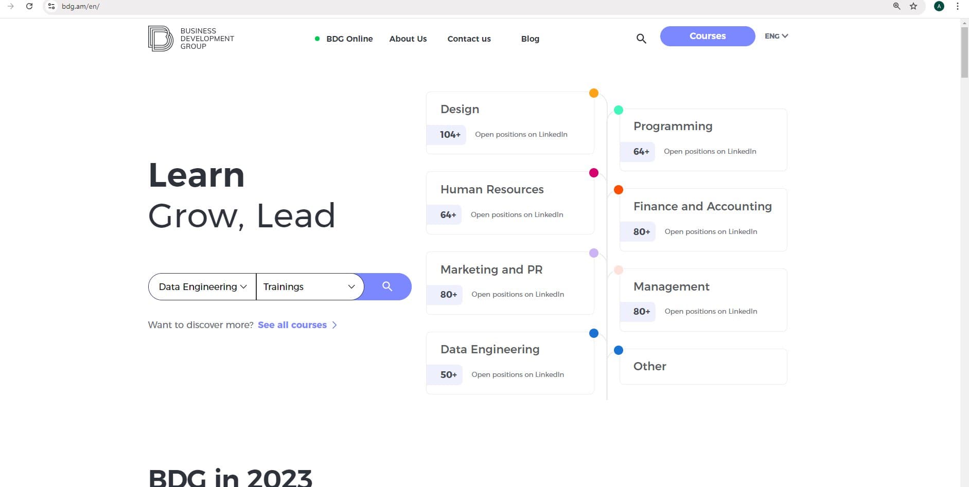 Business Development Group website homepage.
