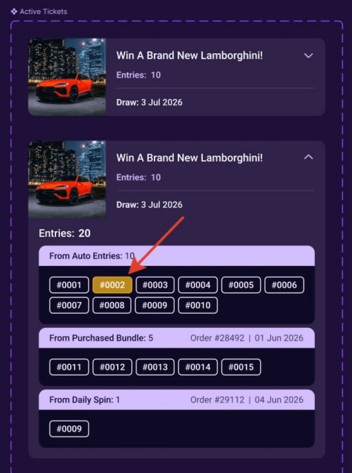 Ooosch+ auto-entry entitlement logic separating ticket allocation from a current euro estimate.