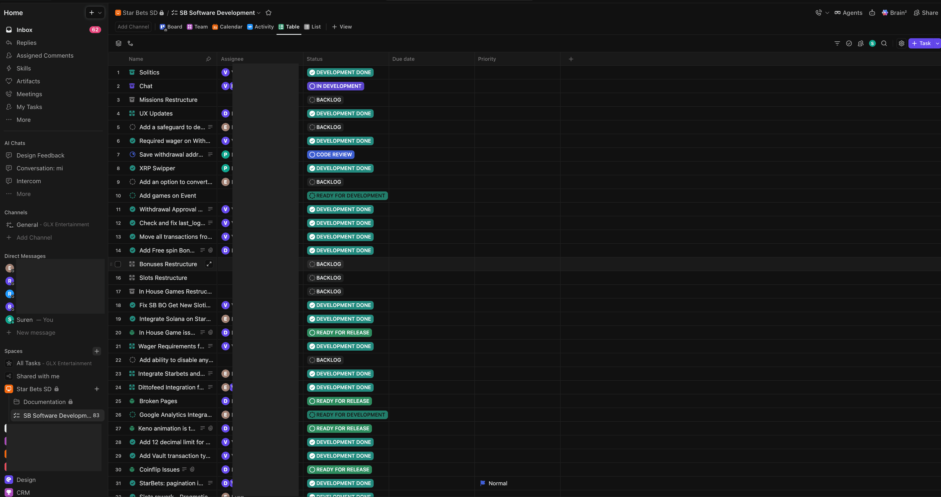 Starbets development task list.