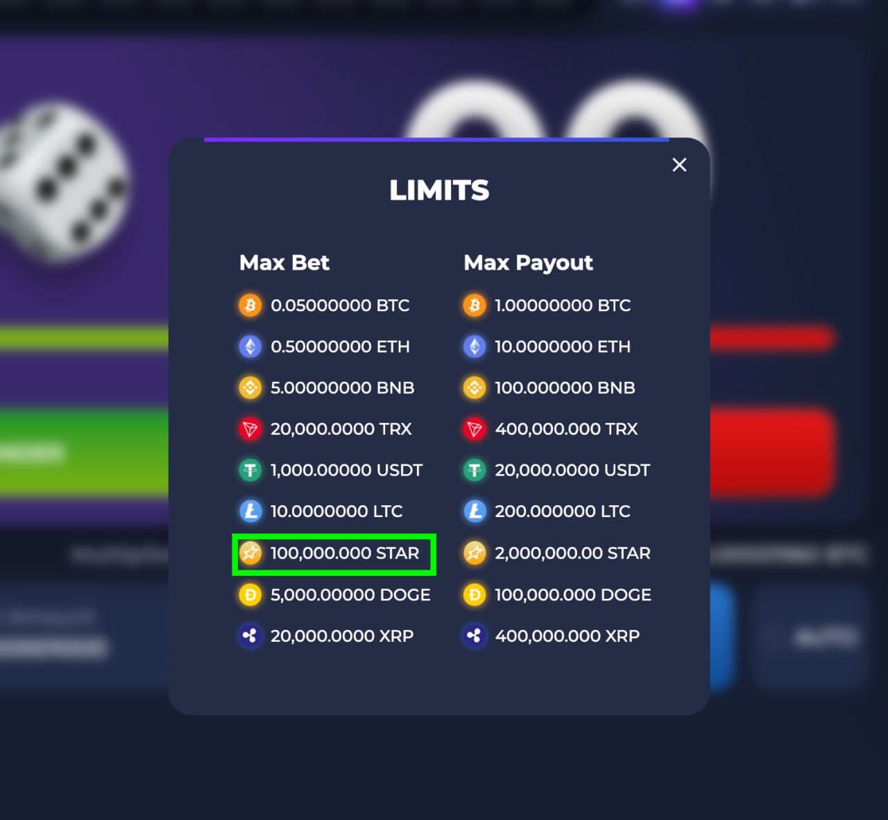 Starbets multi-currency game limits experience.
