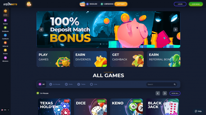 Starbets platform home.